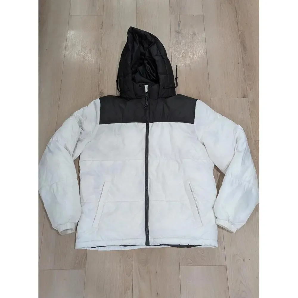Mens Aeropostale Remixed Down White Black Hooded Full Zip Winter Jacket Size M
